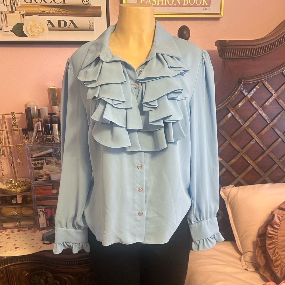 Sandro Light Blue Ruffled Blouse